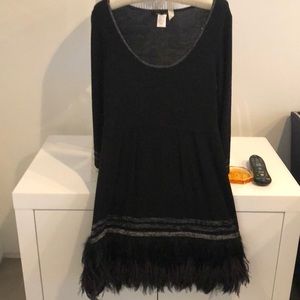 Black knit, metallic, feathers dress